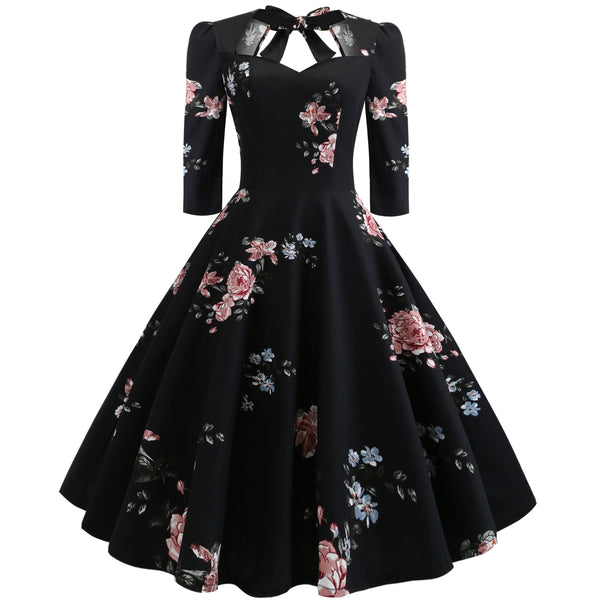 Retro Cross-border European and American Printed Bow Waist Pendulum Dress Tutu Skirt