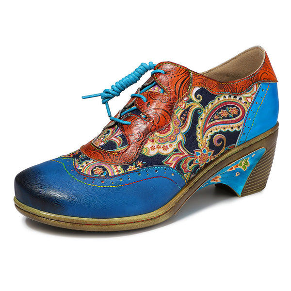 Bohemian College Wind Blue Splicing Brock Print Shoes