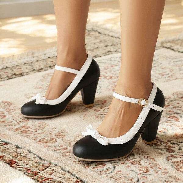 Sweet Soft Girl High Heels Cos Women's Round Toe Bow Single Shoes Lolita Shoes