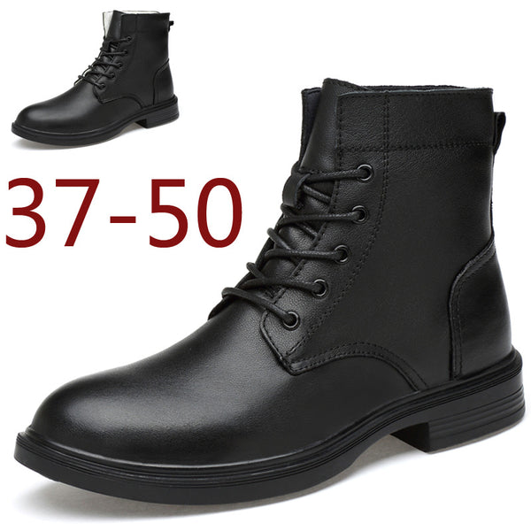 Autumn and Winter New Velvet Cowhide Men's High-top Martin Boots Outdoor Tooling Men's Shoes Trendy Boots