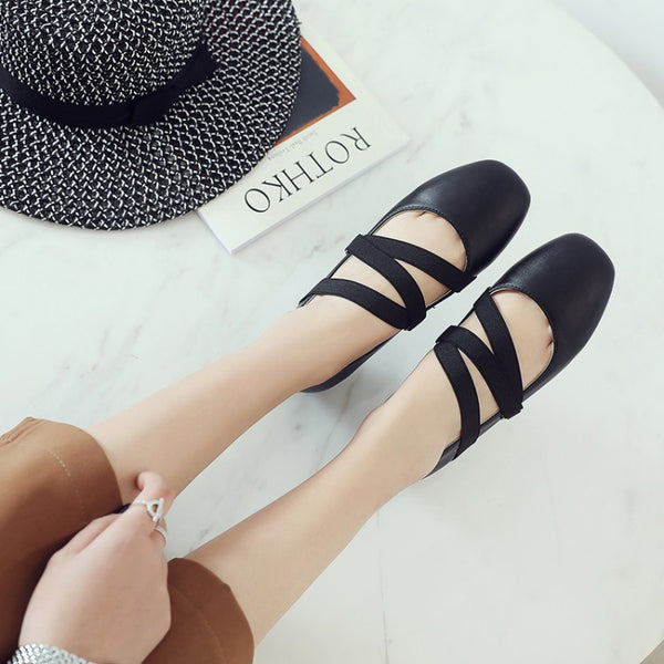 Simple and Comfortable Square Head Light Mouth Flat Sole Shoes Solid Color Foot Shoes