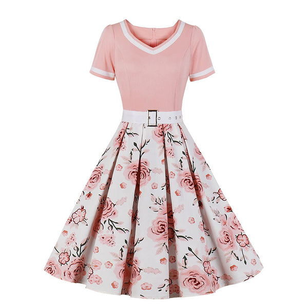 European and American Retro Printed Dress Tutu A-Line Dresses Slim Mid Dress