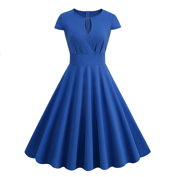 Crew Neck Women's Dresses New V-neck Retro Short-sleeved Dress