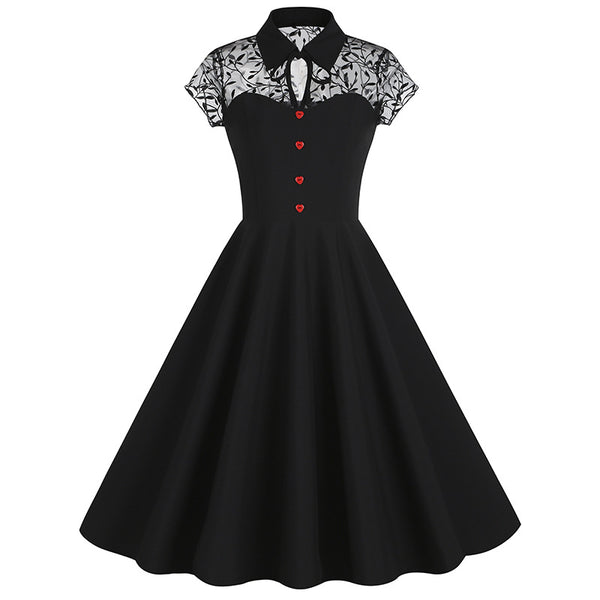 Elegant Dress Mesh Retro Style Splicing Women's Dress A-Line Dresses