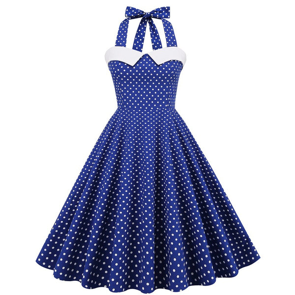 Elegant And Retro Polka Dot Splicing Neck Pendulum Tutu Skirt