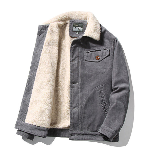 Corduroy fur collar jacket