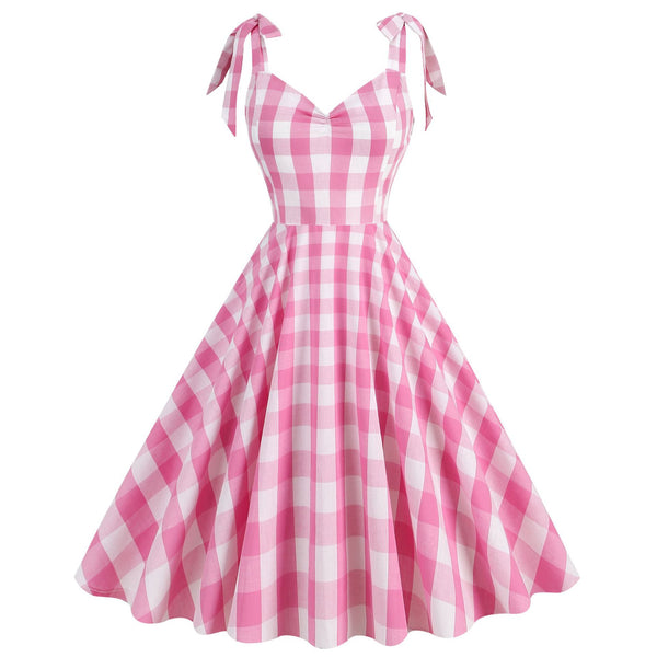 Barbie Pink Plaid Sweet Outer Suspender A-Line Dress