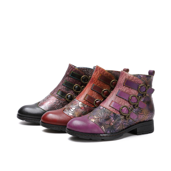 Retro Fashion Women's Boots Warm and Wear-resistant Leather Splicing Flat-bottomed Short Boots Fashion Boots