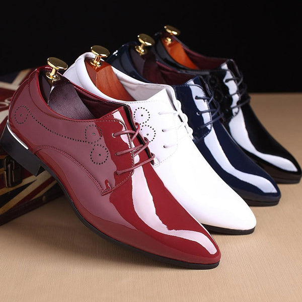 Bright Leather Men's Shoes Wholesale Korean Version of Pointed Lace-up Trendy Shoes