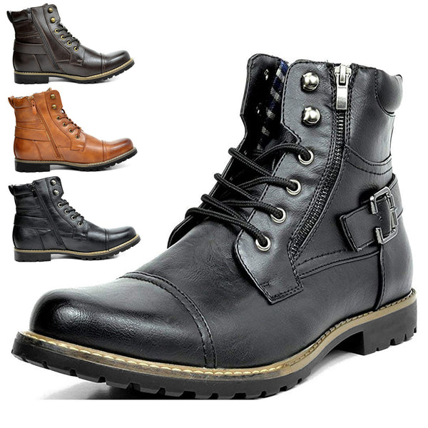 Metal Double Zipper Locomotive Men's Boots Fashion Men's Medium Boots Martin Boots Men's Boots