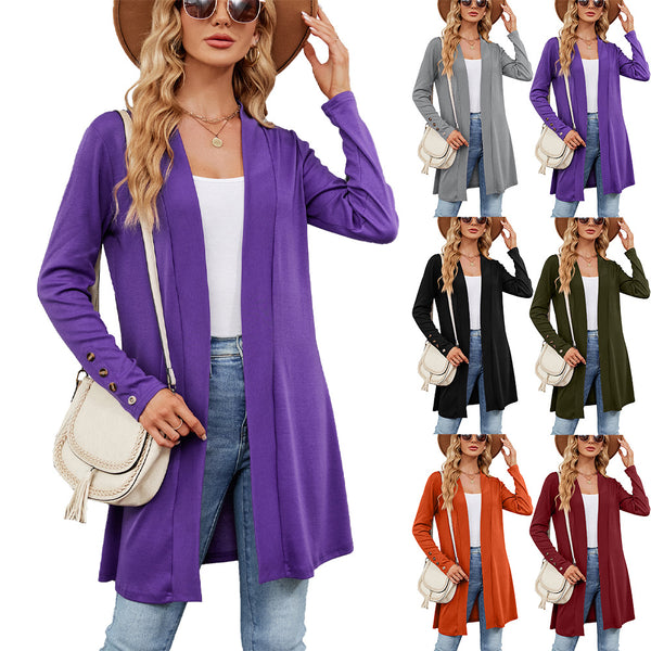 Solid Color Casual Loose Long-sleeved Cardigan Temperament Knitted Jacket Women