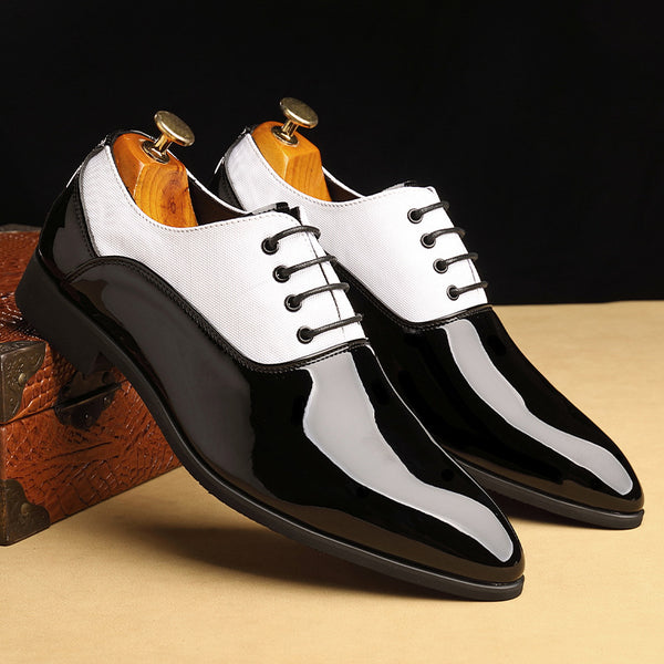 British Gentleman Derby Wedding Shoes Business Dress Shoes Pointed PU Leather Casual Shoes