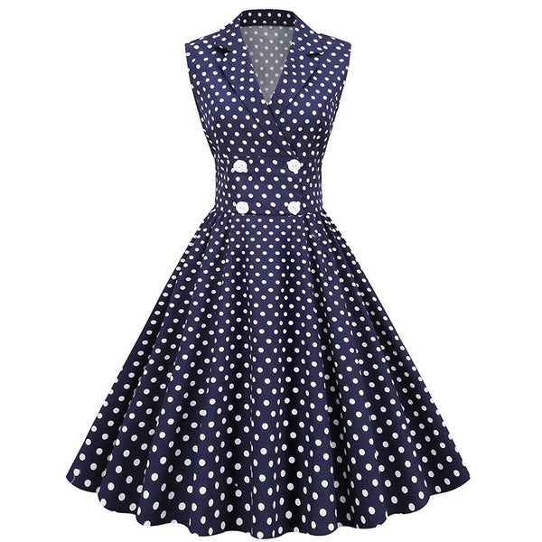 Cross-border Lapel Sleeveless Double-breasted Polka Dot Splicing Retro Dress