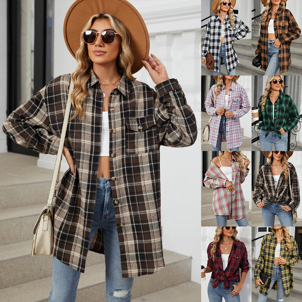 Autumn and Winter Oversized BF Plaid Shirt Ground Long Sleeve Shirt