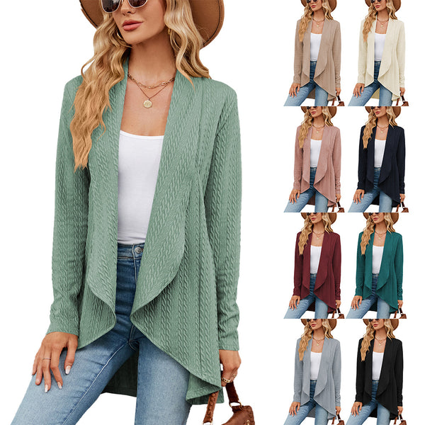 Long Sleeve Solid Color Loose Cardigan Top Women's Knitted Jacket