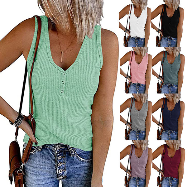 Women's Breasted Knitted Vest Solid Color V-neck Sleeveless Top Women's