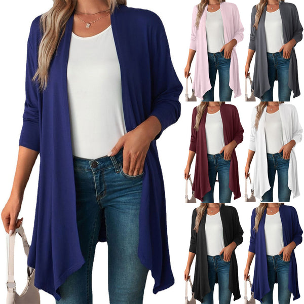 Solid Color Long-sleeved Cardigan Jacket Temperament Commuter Long Top Women