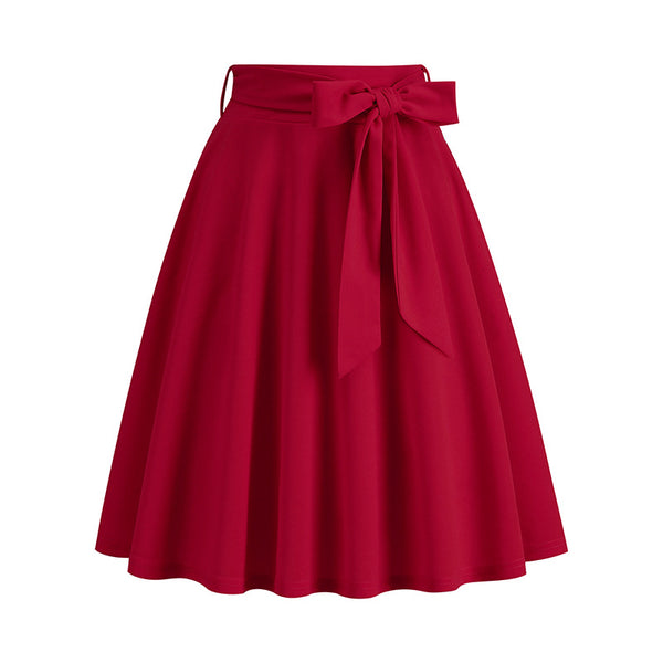 Women's Belt Bow Retro Elegant Pocket Skirt