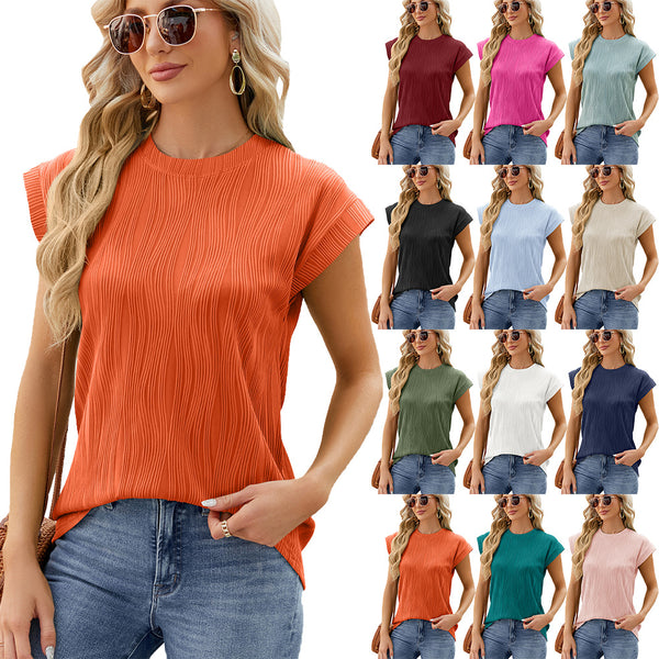 Solid Color Round Neck Loose Short-sleeved T-shirt Top