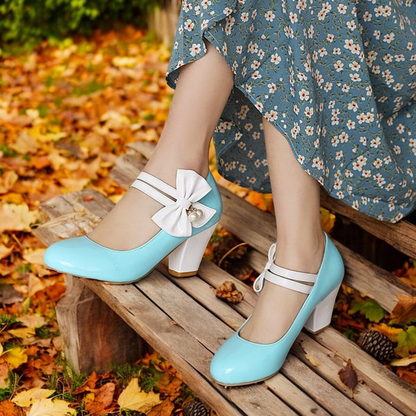 Women's Shoes Sweet High Heels Solid Color Bow One-word Buckle High Heels