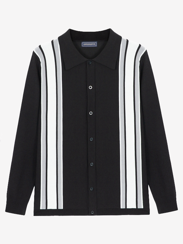 Striped jacquard knit polo shirt