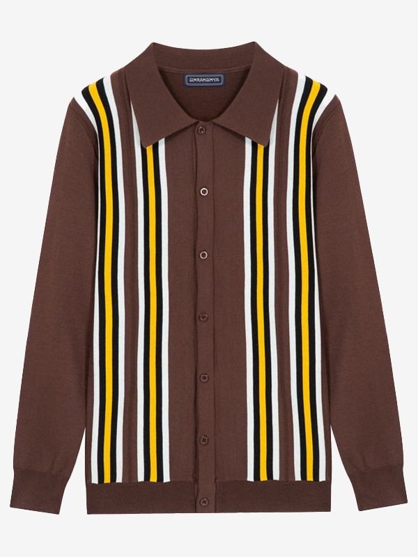 Striped knit polo shirt