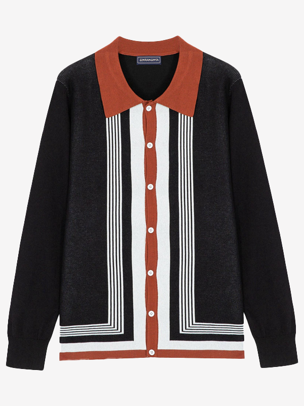 Striped knit polo shirt