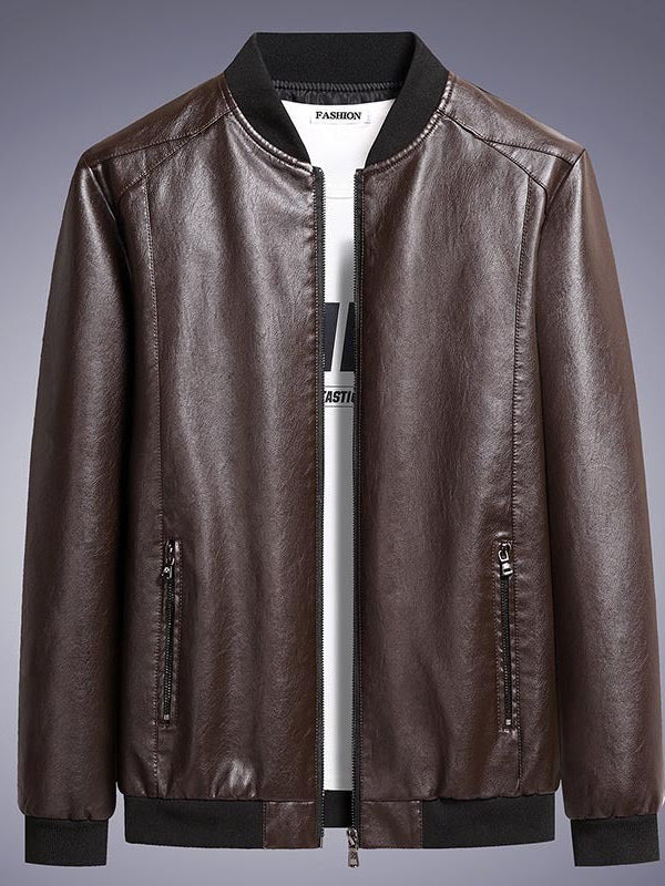 Leather jacket slim coat